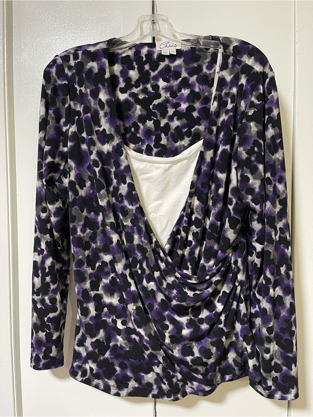 Vintage Y2K Chaus Purple Black White Printed Wrap Blouse